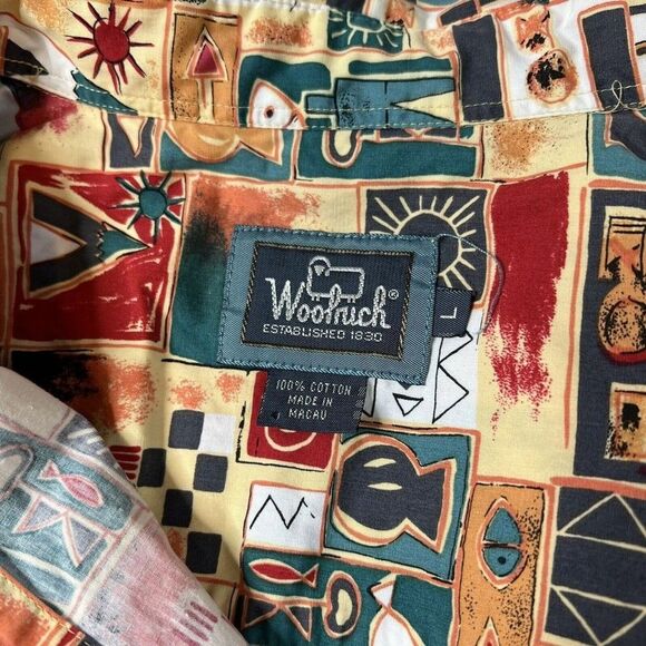 Woolrich Mens Southwest Aztec Tribal Hi Lo Short Sleeve Button Down Shirt L - Picture 6 of 6